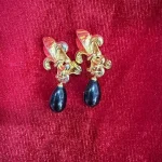 Gold Dangle Earrings with Blue Gem