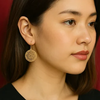 Lace-Inspired Net Gold Earrings