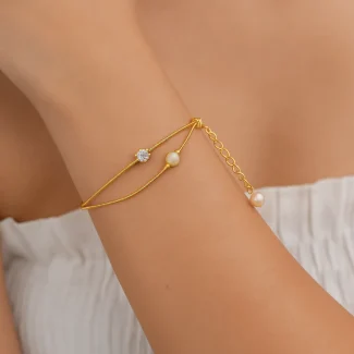 Elegant Tri-Strand Bracelet with Gemstone Accents
