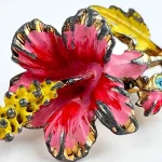 Antique Victorian Hand Painted HibiscusBrooch 7
