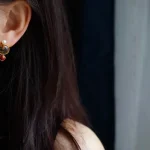 Natural amber and red pearl earrings 3