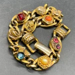 Vtg GOLDETTE Crystal & Costume Cabochon Bracelet 8
